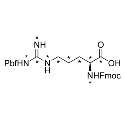 L-Arginine-𝑁-Fmoc, pbf-OH (¹³C₆, 99%; ¹⁵N₄, 99%) contains solvent
