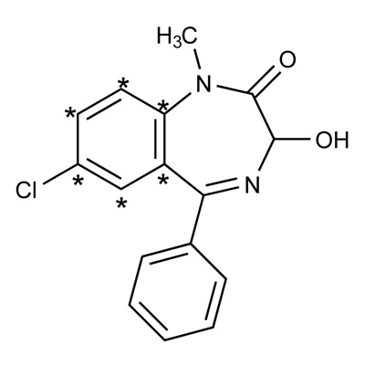 Temazepam (ring-[𝑎]-¹³C₆, 98%) 50 µg/mL in methanol, CP 95%